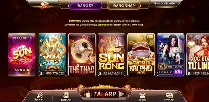 Giao diện được sắp xếp bài bản tại Sunwin